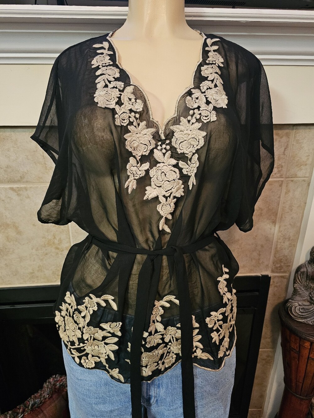 Flying Tomato Black Sheer Shirt Blouse Top With Waist Tie (Optional)